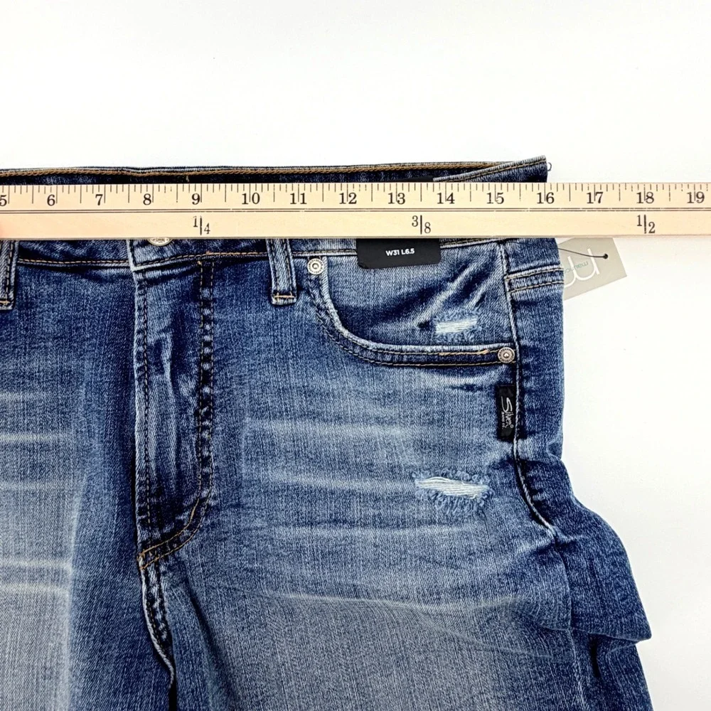 Silver Jeans Co Sure Thing Long Short Womens 31 Indigo NWT High Rise Distressed